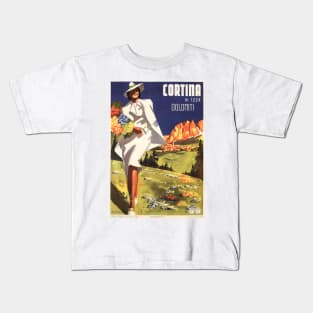 CORTINA DOLOMITI ITALY Mountains Vintage Travel Tourism Poster Advertisement Kids T-Shirt